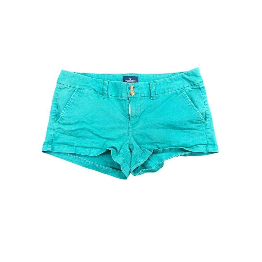 American Eagle Shortie Shorts Size 10 Teal Green Stretch Cotton
